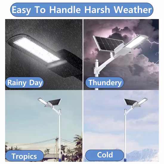 Iluminação de rua LED solar à prova d'água de alta eficiência à prova d'água para ambientes externos com painel e bateria de lítio